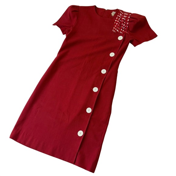 Patty O'Neil Vintage 60s Red Polka Dot Button Front Shift Dress Minnie Mouse - Picture 4 of 15